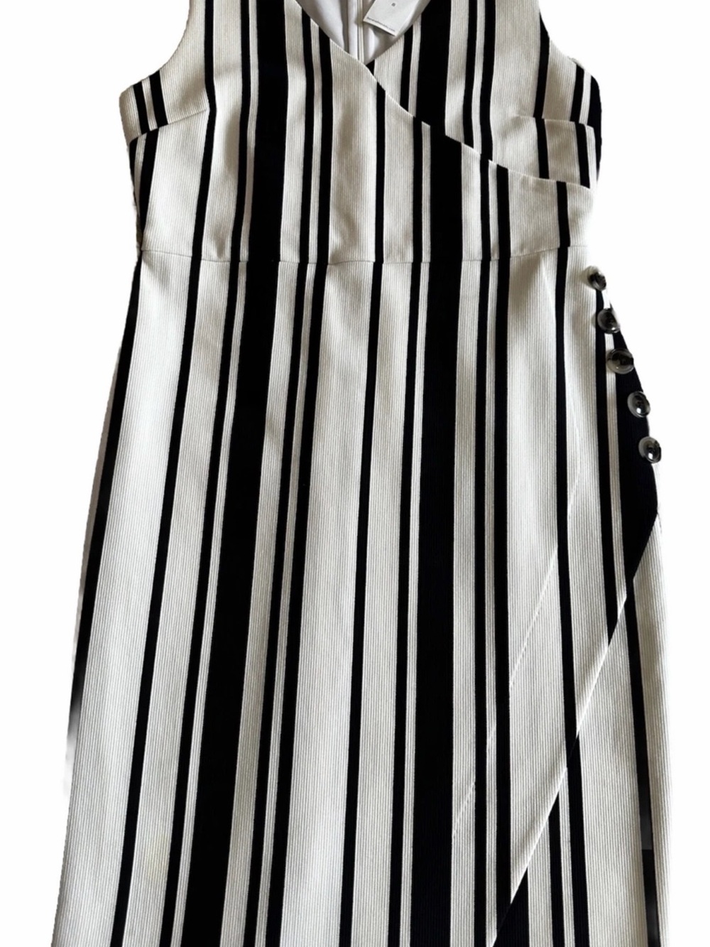 Banana Republic Black and White Vertical Stripe  Dress with Side Buttons Sz 8